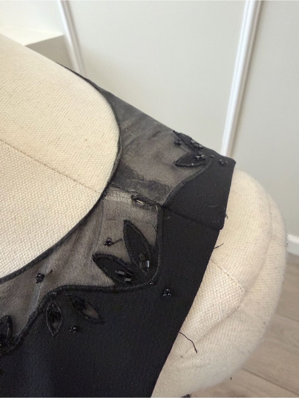 Ann Taylor Black Midi Dress with Sheer Beaded Yoke - Picture 5 of 10